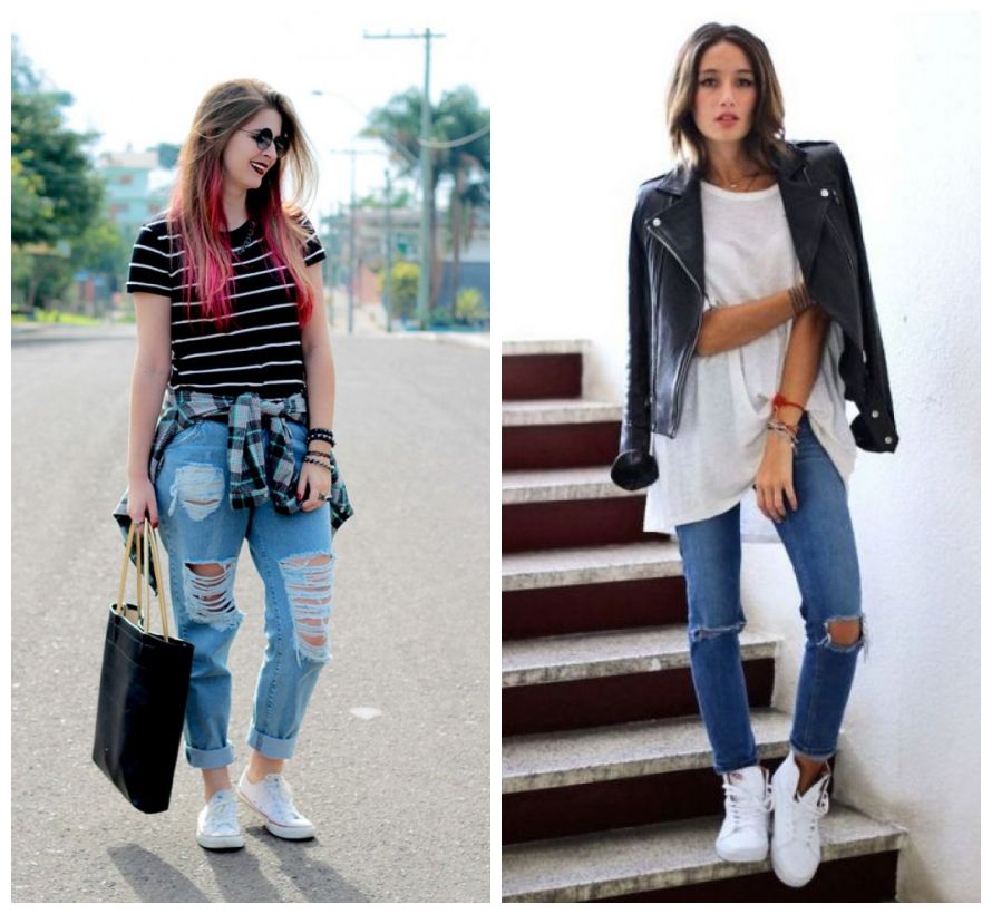 como usar jeans destroyed com tênis